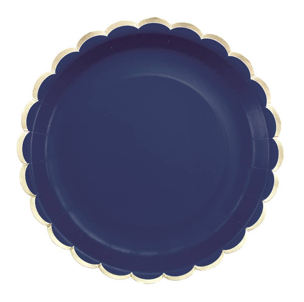 Scallopped dark blue plate x 8