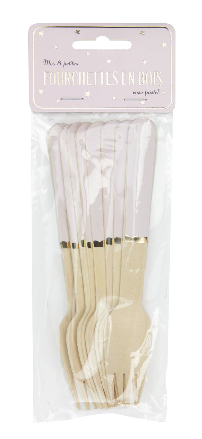 Pink wood forks x 8