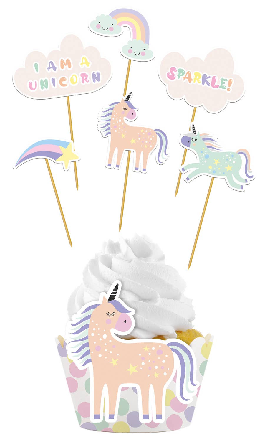Cupcake Decoration Set Unicorns & Rainbows x 12-piece
