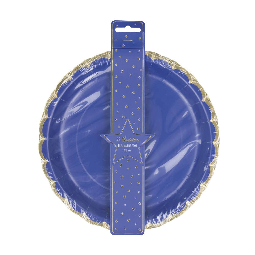 Scallopped dark blue plate x 8