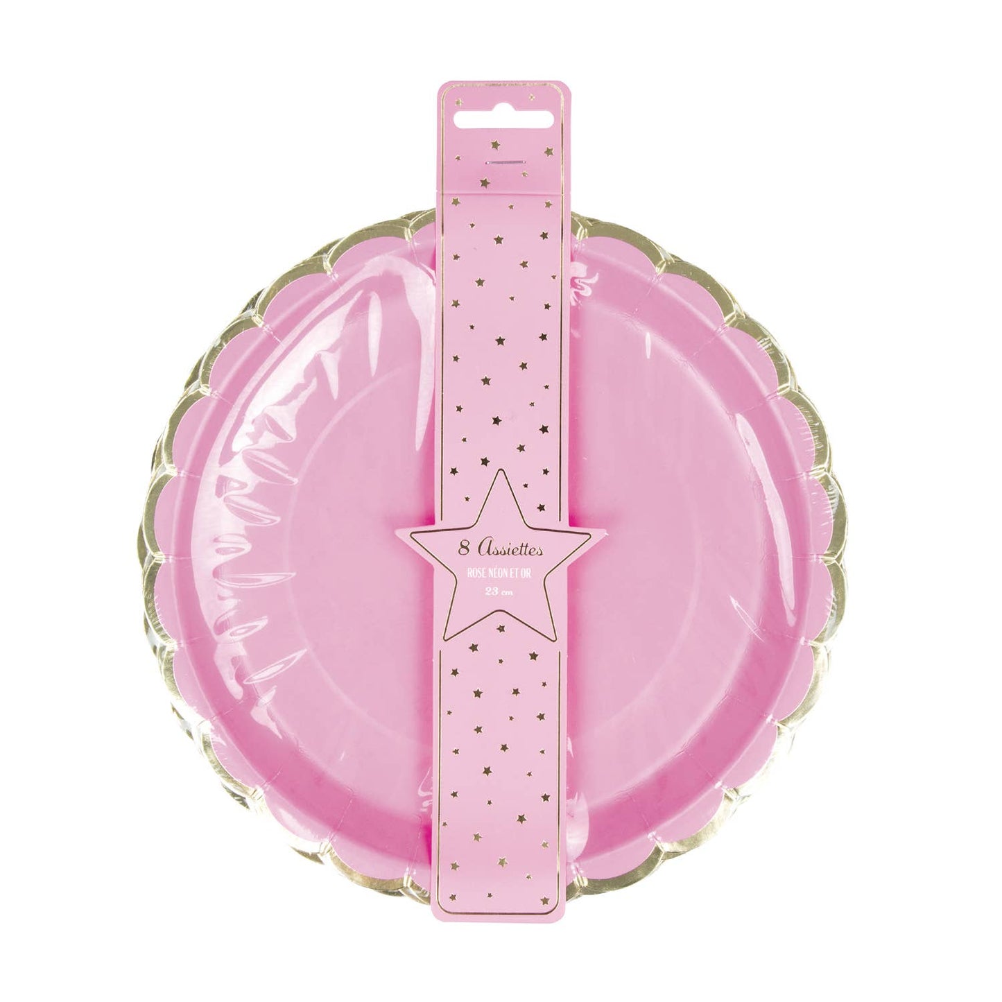 Scalloped raspberry pink and gold plates X 8